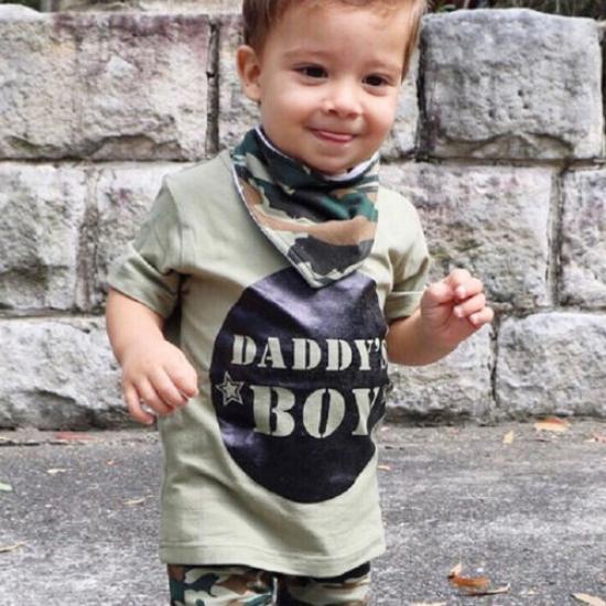 Camo Newborn Baby Boys Girls Short Sleeve T-shirt Tops Pants Outfits Set Clothes