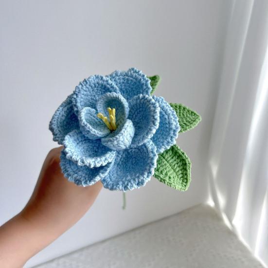 Ручная вязка крючком Цветок пиона Вязаный хлопковый букет пионов с листьями и длинным стеблем для свадебного домашнего декора Подарки на день рождения и годовщину