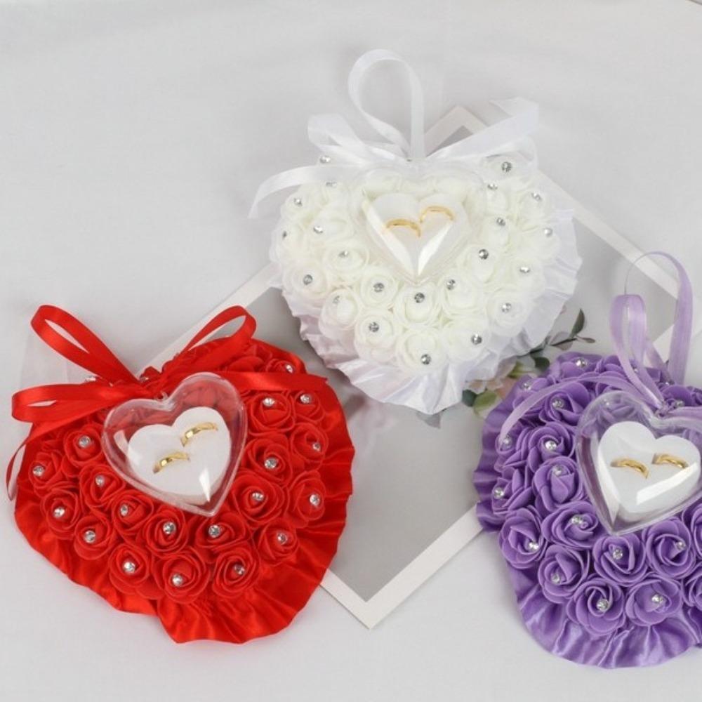 Romantic Wedding Ring Pillow Transparent Box Ring Holder Exquisite Heart Ring Pillow For Wedding
