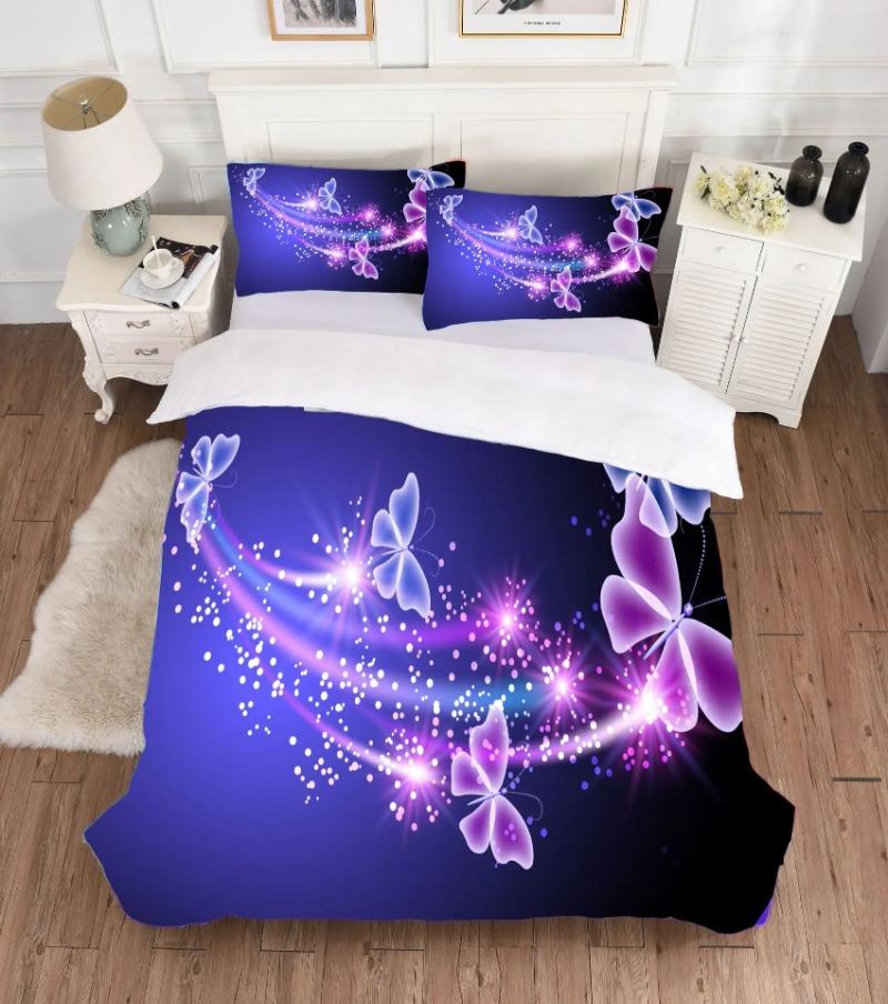 Pattern Dream Fabric Pretty Butterfly Bedding Set Purple Pink Duvet Cover Set Bedding Cartoon Singl Double Cover Bed 200X200 Hot