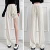 Summer Casual Pants Elastic High Waist Adjustable Drawstring Long Trousers Solid Color Pleated Straight Wide Leg Pants