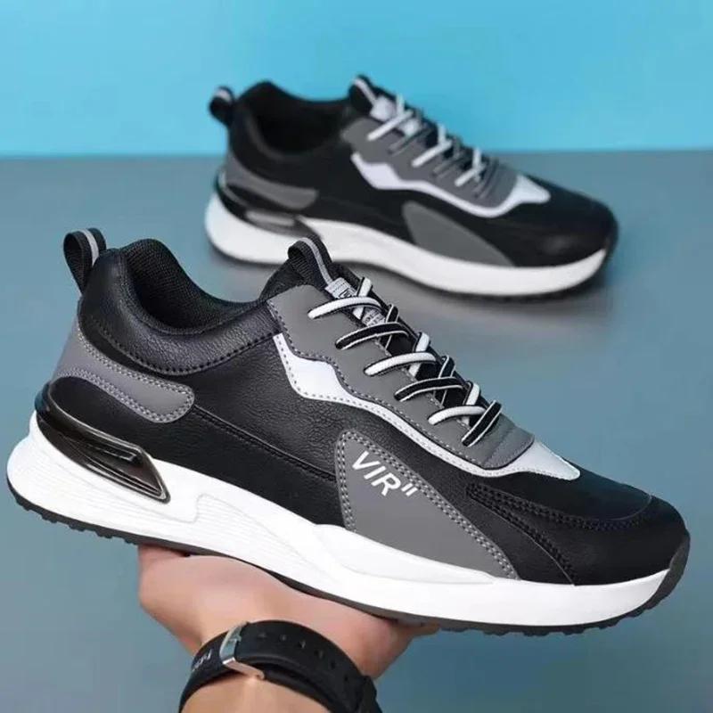 Fashion Shoes Mens Mesh Sneakers Pu Breathable Lace-up Running Shoe Casual Rubber Sole Anti-Wear Zapatillas For Man Walking Outdoor