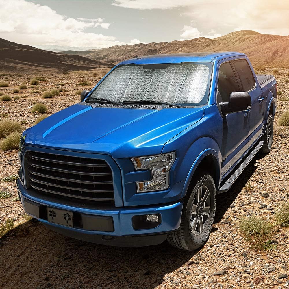 RT-TCZ Windshield Sunshade UV Ray Reflector Sunshade Visor for 2015-2020 Ford F150 F250 F350 Trucks,Silver