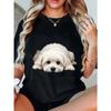 Women Casual Loose T Shirt Black Cute Maltese Dog Print For Daily Wear And Pet Lovers