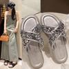 2024 Новые женские летние тапочки, сказочные тапочки с блестками, плоские тапочки, модные красивые очаровательные удобные сандалии с крестиком