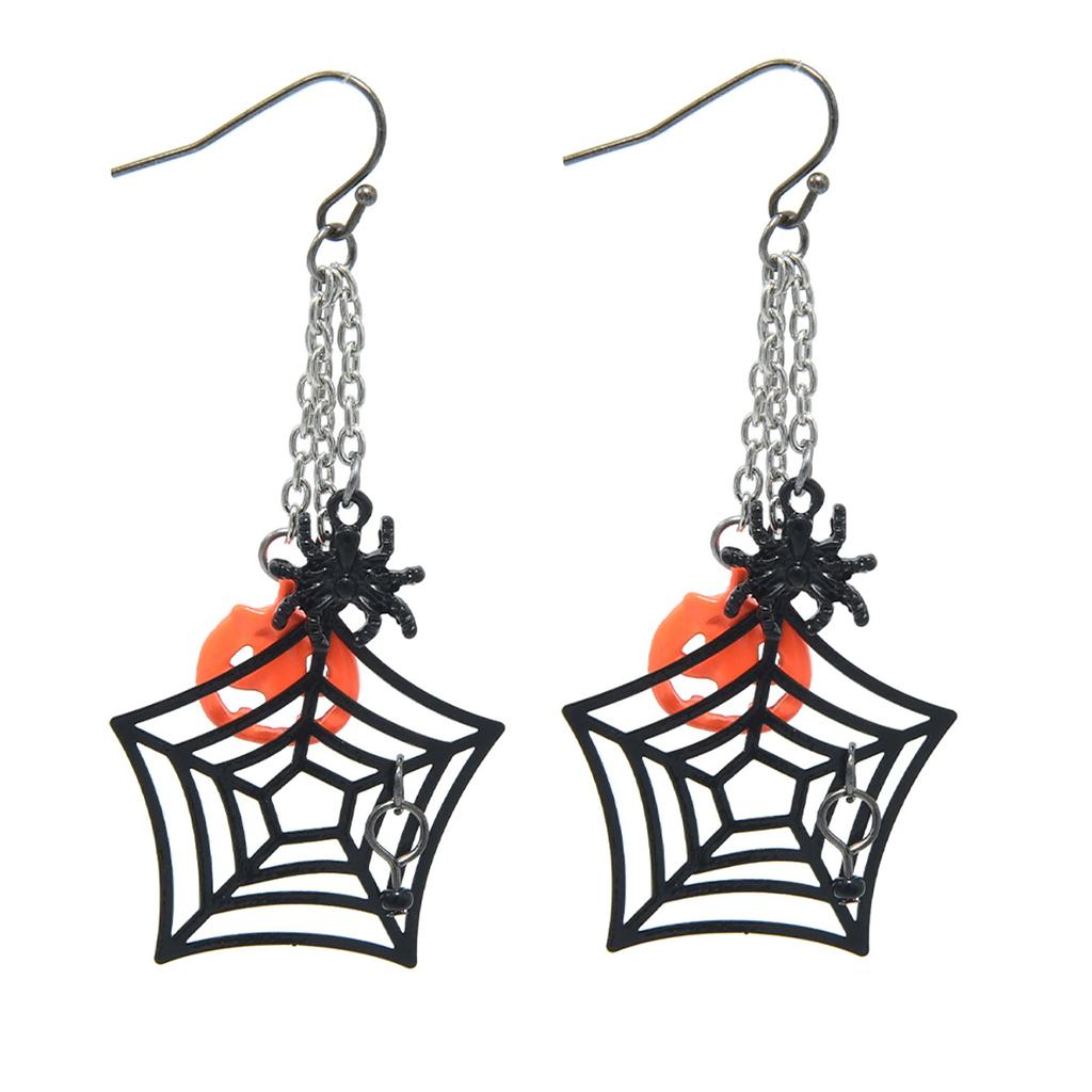 Halloween Retro Orange Pumpkin Gothic Spider On Web Dangle Earrings Party Ornament Gift For Cuties Women Teen