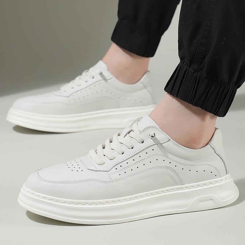 Новая мужская обувь из натуральной кожи, повседневная обувь на толстой подошве, белые плоские кеды для скейтборда, молодежные кроссовки на шнуровке