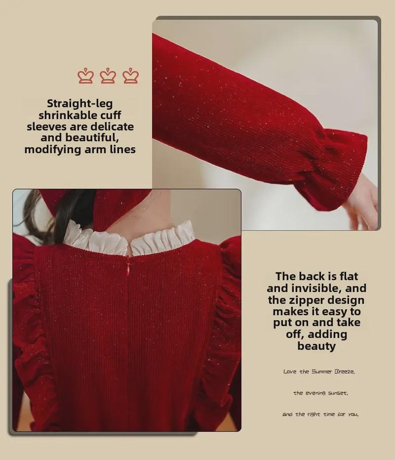 Стильное длинное платье принцессы красного цвета для маленьких девочек - коллекция зима и осень