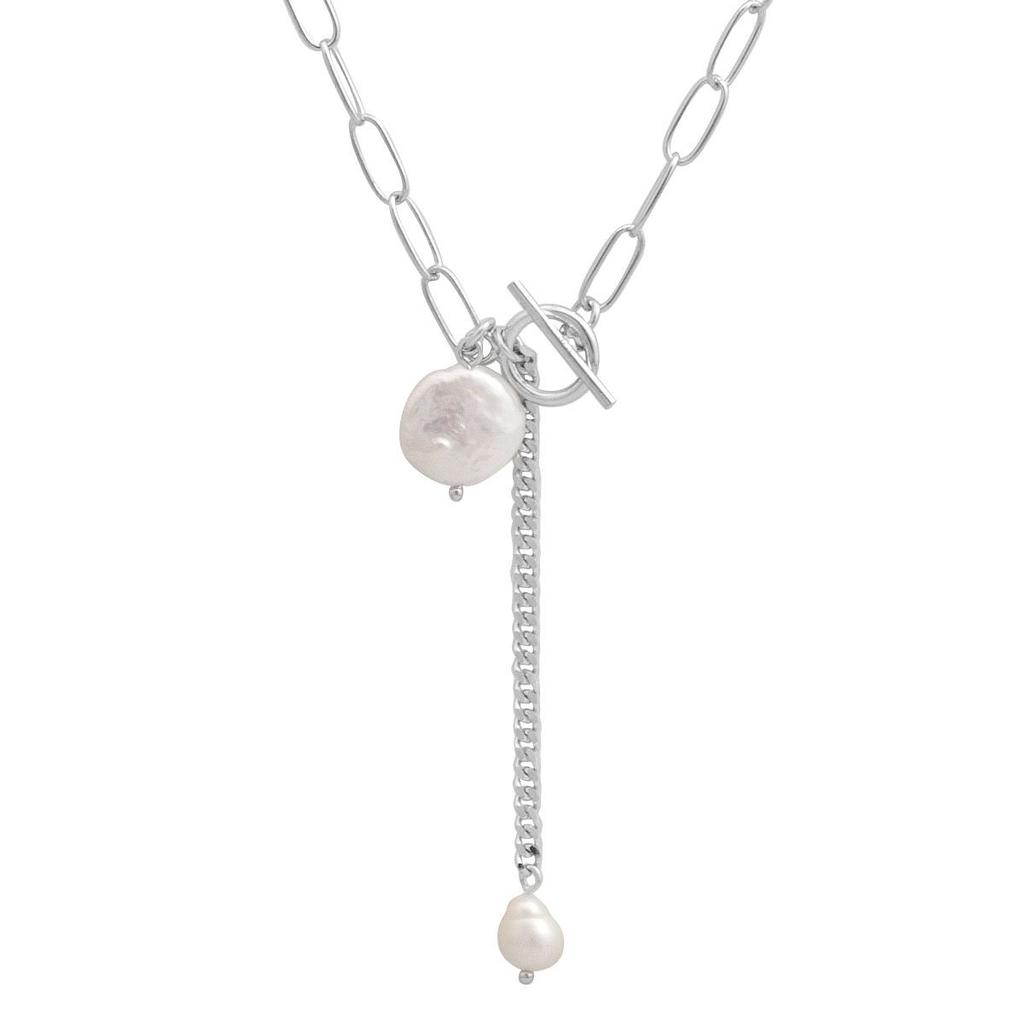 Серебряное колье с натуральным жемчугом барочным, вес изделия 7,31 гр (2186779)