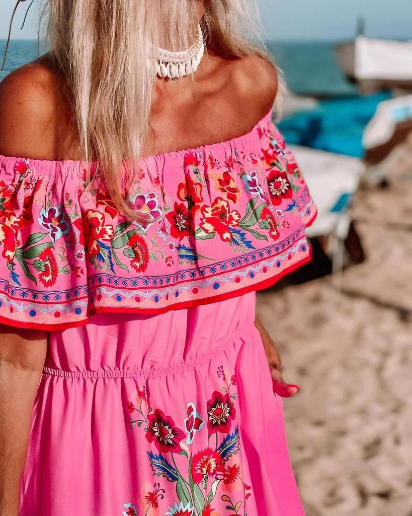 Bohemian Floral Chiffon Maxi Dress - Women's Beach Vacation Style