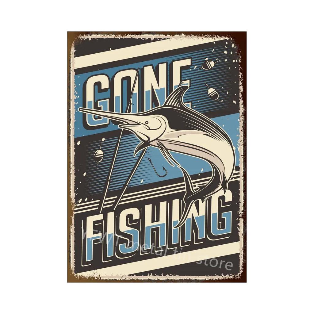 Fishing Rules Metal Tin Sign Fishing Sign Vintage Metal Plate for Wall Poster Farm Art Decoration Retro Stickers Plaques
