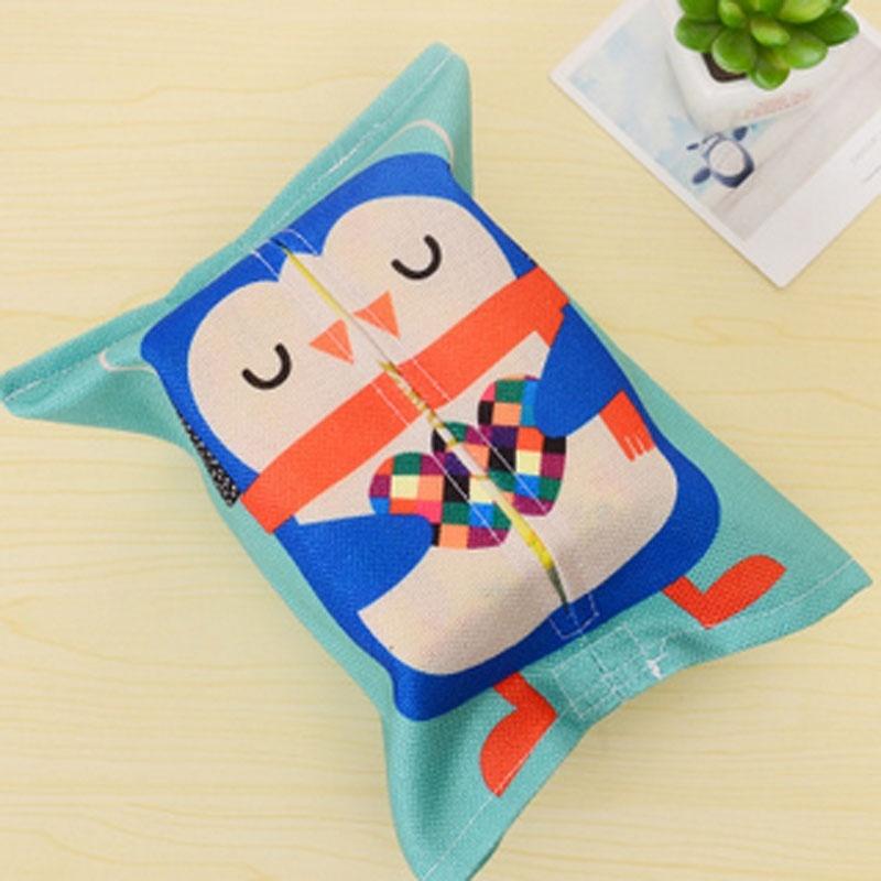 Practical Random Cartoon Animals Cotton Linen Tissue Box Towel Napkin Dispenser Storage Bag Paper Holder Cover Tissue Case
