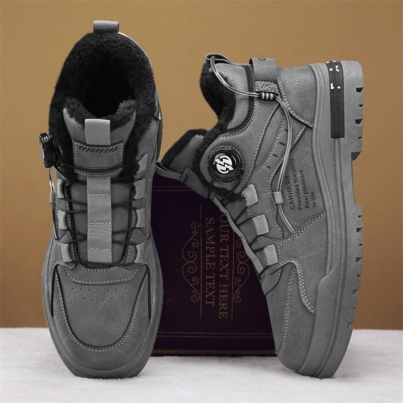 Зимняя мужская обувь новая вращающаяся пряжка универсальные бархатные ботинки Мартина мужские на платформе повседневные кеды