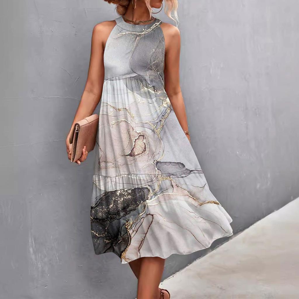 Женские летние свободные повседневные пляжные платья без рукавов с однотонным принтом и висячим вырезом