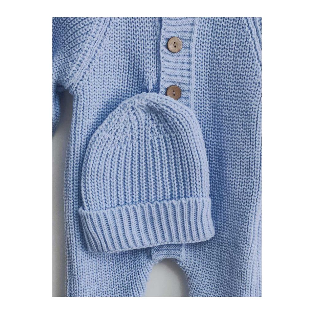 Buttoned Beige Thessaloniki Knitted Knitted Baby Jumpsuit With Hat