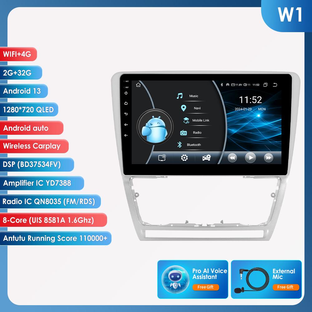 Hizpo 10.1 Carplay 4G 2Din Android 13 Автомобильное радио для Skoda Octavia 2 2008 - 2013 Мультимедийный видеоплеер GPS DSP Авторадио RDS ПК Интеллектуальный экран