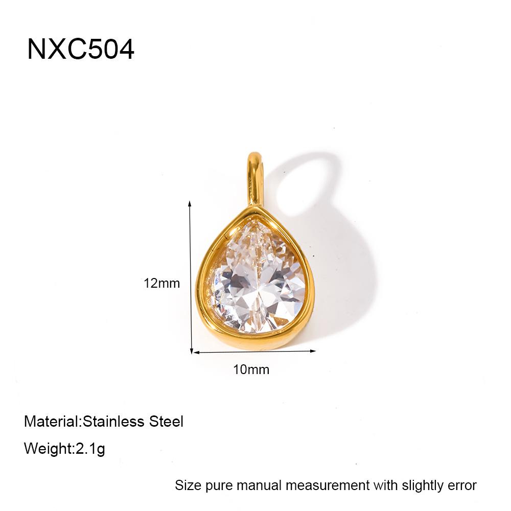 ins simple and fashionable water drop geometry single zircon pendant necklace round tube splicing collar stainless steel jewelry
