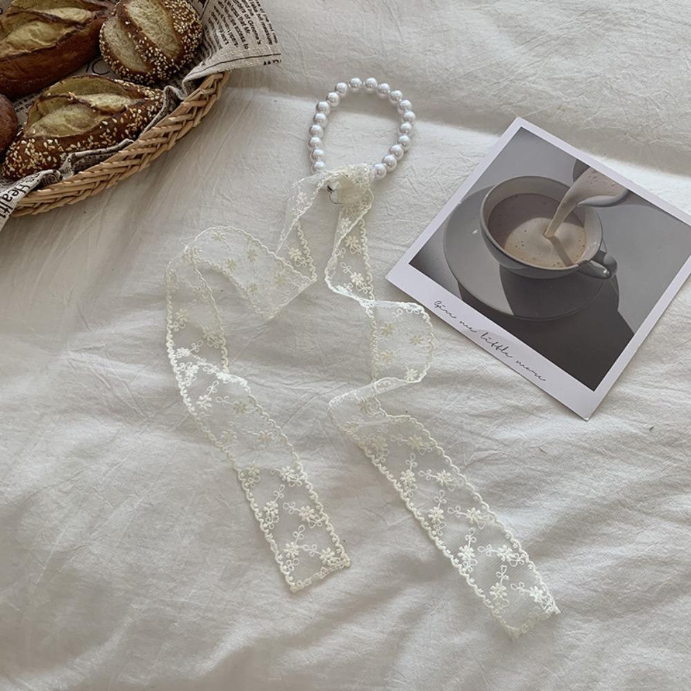 Summer Pearl Necklace Lace Scarf Hollow Embroidery Bags Handle Decor For Women Collarbone