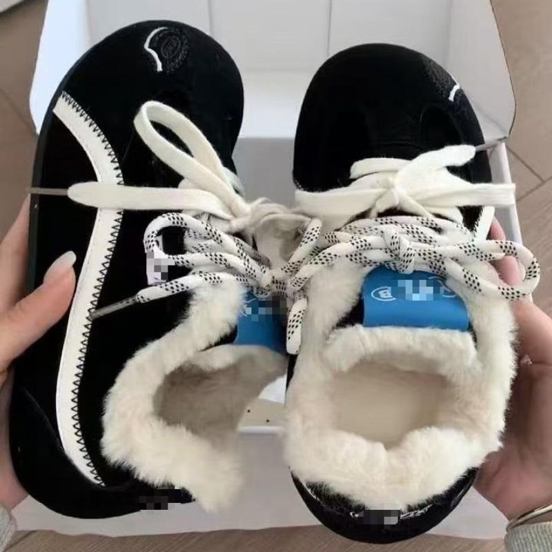 Флисовая обувь для женщин, ретро и универсальная, хлопковая обувь с круглым носком, теплые кеды