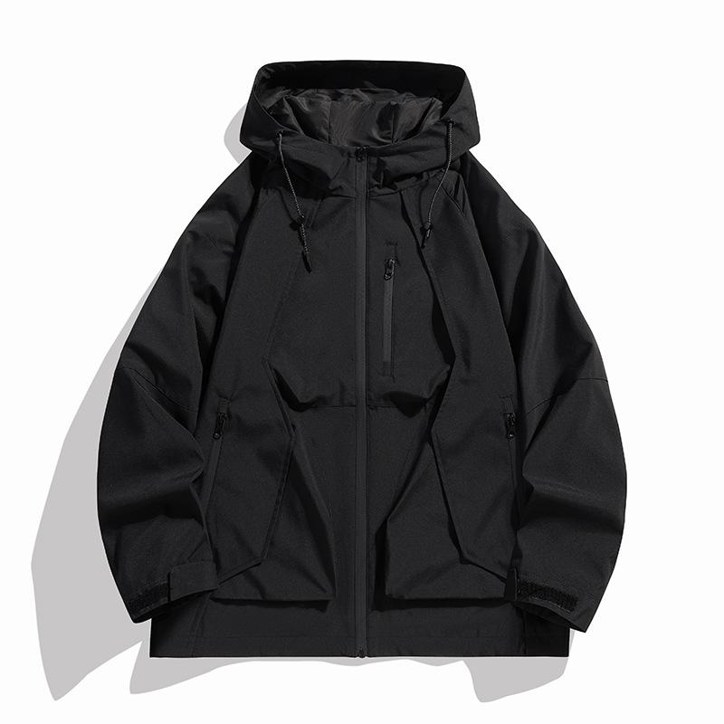Spring Autumn Men's Windbreaker Jackets Korean Fashion Waterproof Windproof Outdoor Big Pockets Hooded Loose Coat