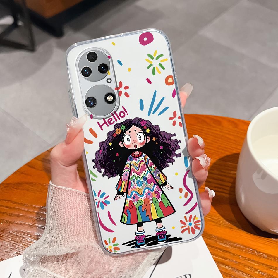 For Huawei P50 Pro P50E Phone Case Lucky Flowers Patterns Transparent Protective Funda For Huawei P 50 Soft TPU Silicone Bumper