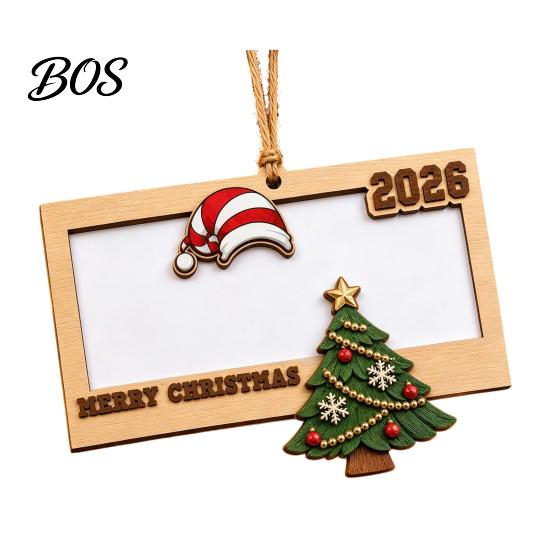 Hanging Holiday Decoration for Tree Wooden Money Holder, Personalized Cash Gift Wallet with Santa New Year Party Ornament Design, Creative Christmas