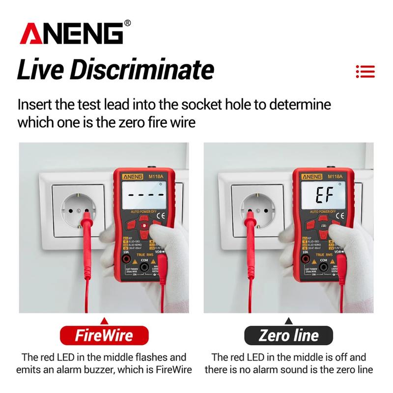 ANENG M118A Digital Mini Multimeter Tester Auto Mmultimetro True Rms Tranistor Meter with NCV Data Hold 6000counts Flashlight