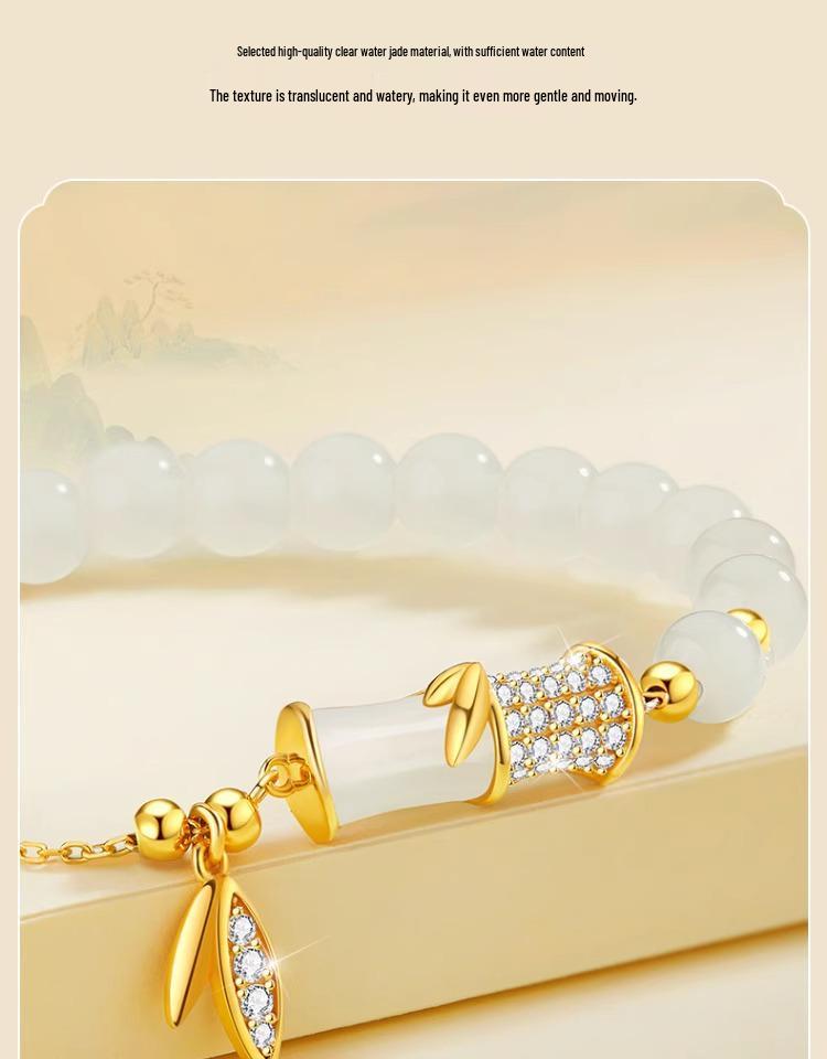 Бамбук Нефрит Хэтянь Стерлинговое Серебро Браслет для Женщин – Элегантный Браслет из Бусин Рождественский Подарок