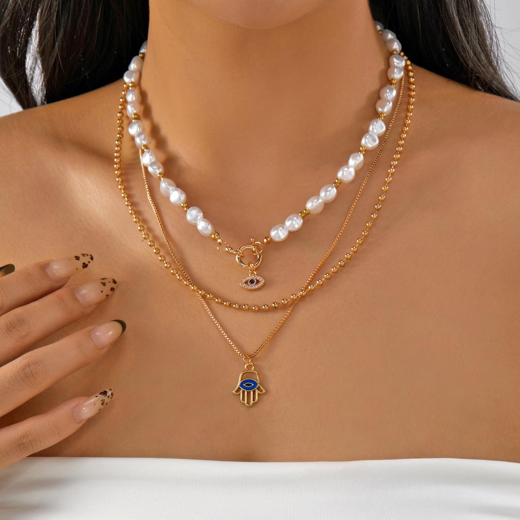 Европейский и американский многослойный бусинный ожерелье с глазом дьявола, легкая роскошь, универсальное, милое, для девушки-коммутера, цепочка на ключицу