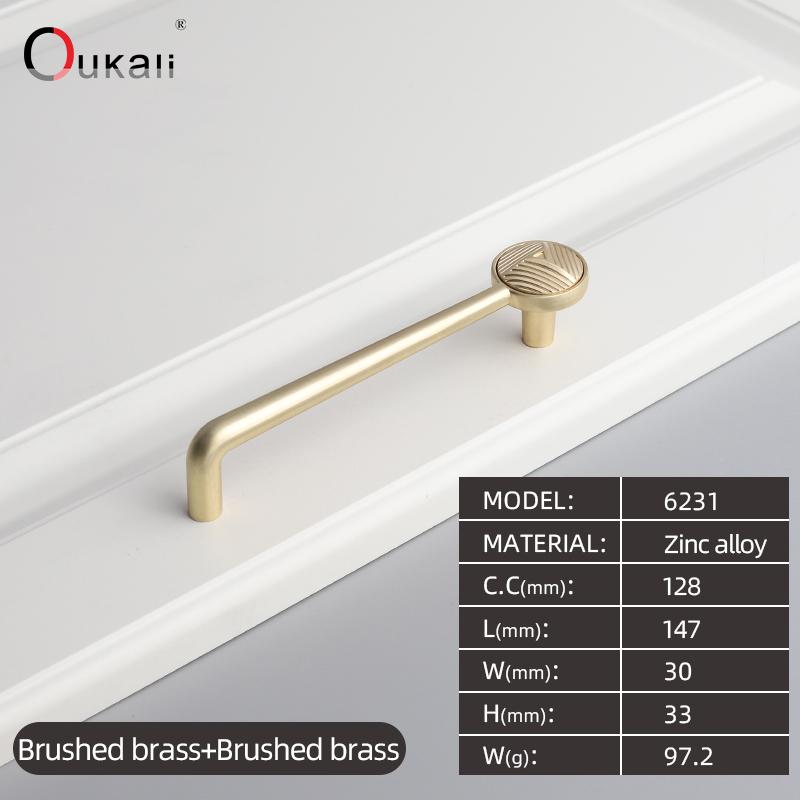 Oukali High Quality Furniture Cabinet Handle Luxury Knob Kitchen Brushed Brass Zinc Alloy Dresser Drawer Handles