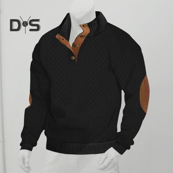 Мужская толстовка с эластичными манжетами, воротником-стойкой, длинными рукавами, жаккардовая ткань в стиле пэчворк, свободная, с пуговицами контрастного цвета, повседневная одежда, школьный топ средней длины