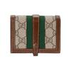 GUCCI Jackie 1961 Gold Lock Monogram Double-Fold Design Canvas and Leather Clutch Bag Wallet Card Holder Small Women's Green Brown