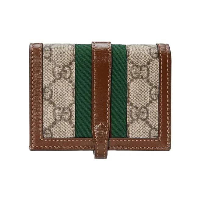 GUCCI Jackie 1961 Gold Lock Monogram Double-Fold Design Canvas and Leather Clutch Bag Wallet Card Holder Small Women's Green Brown