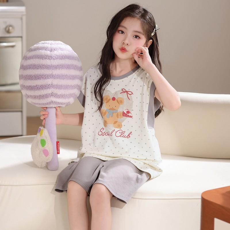 Cotton Girls Pajama Set Sleeveless Sleepwear Kids 8 Years Sweet Dachshund Print Home Outfit