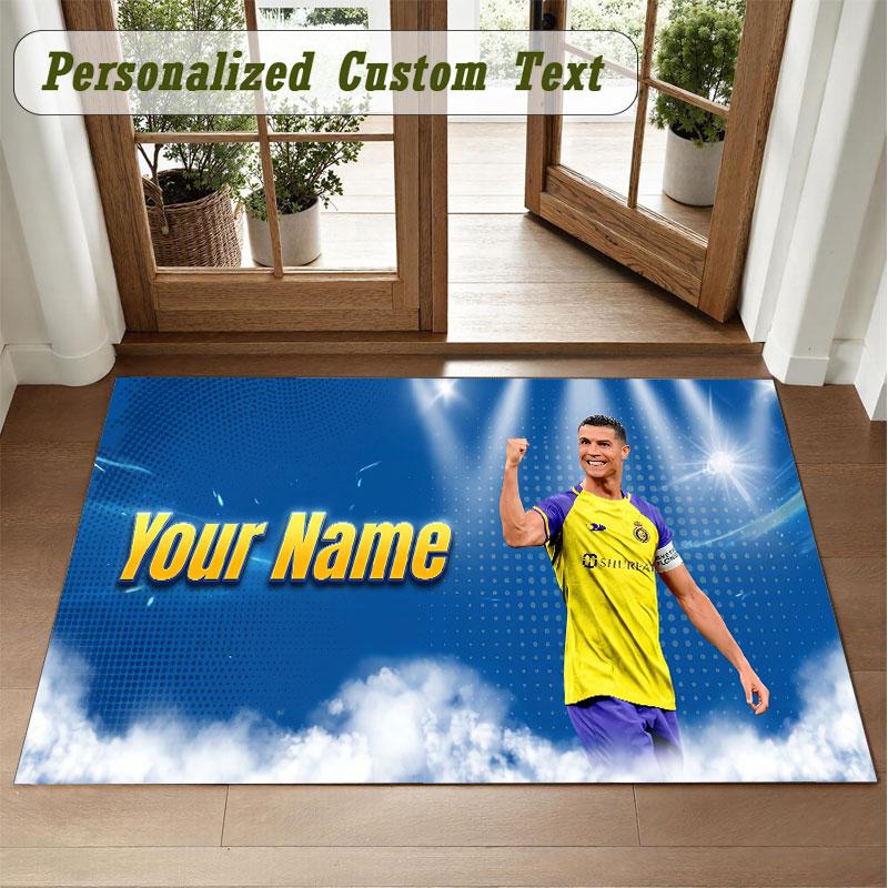 Crystal Velvet Square Rug Custom NameCristiano Ronaldo Pattern Non Slip Home Floor Decor Rug
