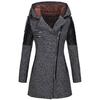 Women's Mid-Length Woolen Hooded Windbreaker with Oblique Zipper - Warm Winter Coat