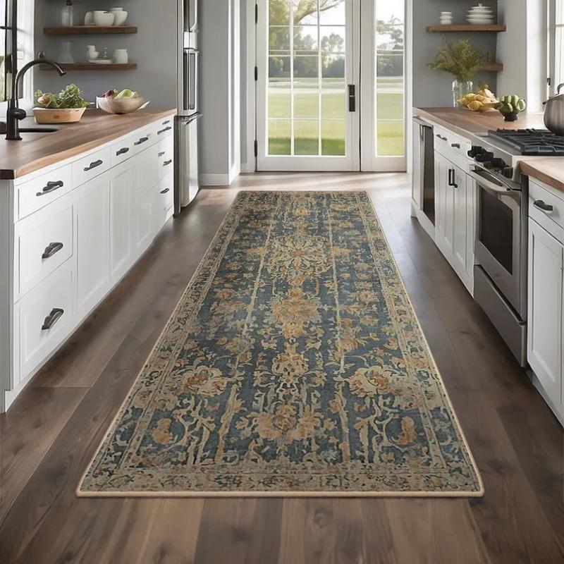 Красивый Нескользящий Кухонный Коврик-Дорожка Коврик для Прачечной Коврик для Прихожей Входной Зоны Машинная Стирка с Низким Ворсом Безопасный для Домашних Животных и Детей