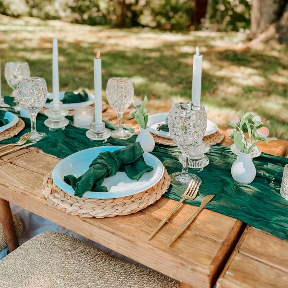 Набор из 7 шт. Скатерть-дорожка и салфетки из марли в стиле Бохо, деревенский мятый декор для свадьбы, дня рождения, вечеринки, ужина