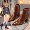 Fashion Shoes for Women Zipper Women's Boots Autumn PU Sexy Pointed Toe Solid Short Barrel Chunky Heel Fashion Boots