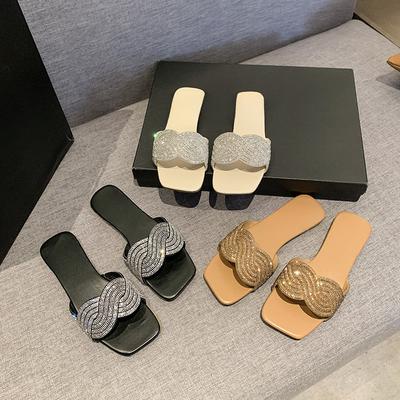 Полосатые тапочки на плоской подошве с прямым рисунком для женщин на голову дома, женская обувь для ношения на улице, тапочки для ношения