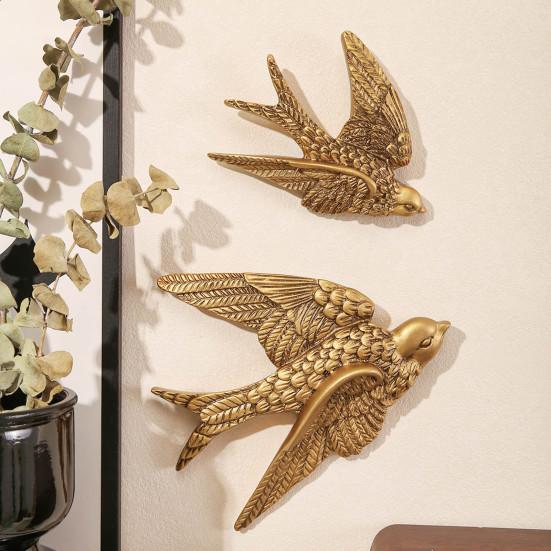 1/2Pcs Carving Swallow Wall Sculpture Decoration Golden Flying Bird Wall Art Home Bedroom Living Room Bathroom Wall Decorative Sign