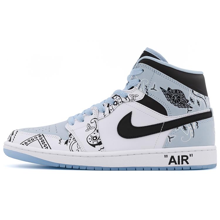 Jordan Кроссовки Air Jordan 1 Mid Skateboard Мужские Черно-Бело-Синие DV1308-104(Команда-А)-Случайные упаковочные пакеты