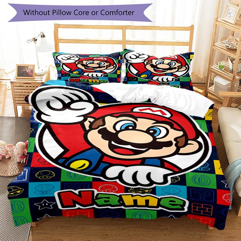3pcs Custom Name Game Bedding Set Duvet Cover Closure Includes 1 Duvet Cover & 2 Pillowcases, Soft and Comfortable for All Seasons.