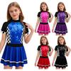 Girls Racing Costume Mock Neck Short Sleeve Back Invisible Zipper Checkerboard Sequins Dress
