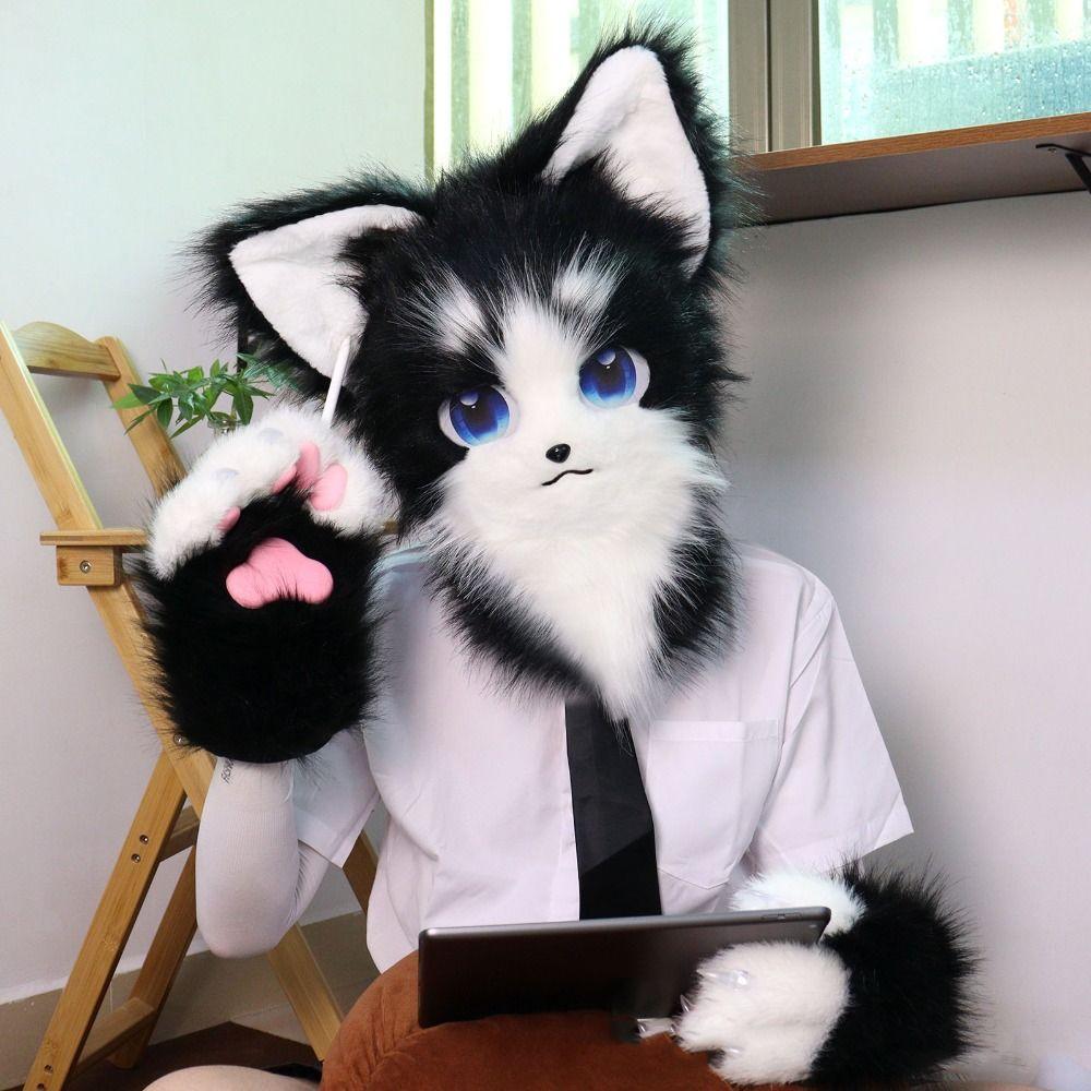Furry Cosplay Costume Gloves Cartoon Cat Claw Mittens Kawaii Plush Cat Paw Gloves  Party