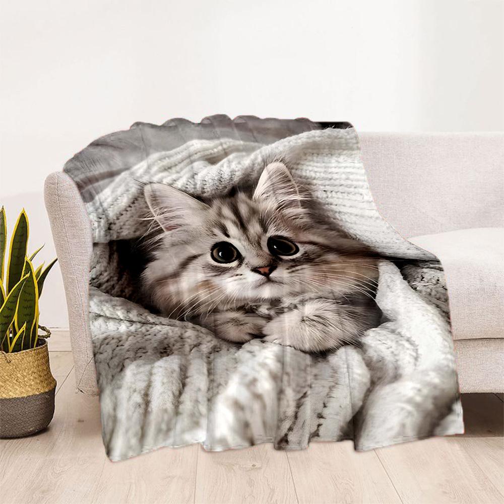 Whimsical Cat Artwork Flannel Blanket,Lightweight,Office Blanket,Sofa Blanket,Comfortable Blanket