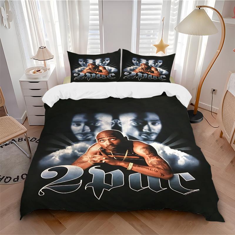 Retro Tupac Hiphop Legend Print 3Pcs Bedding Setduvet Cover With 2 Bedropillowcase Home Birthday Gift