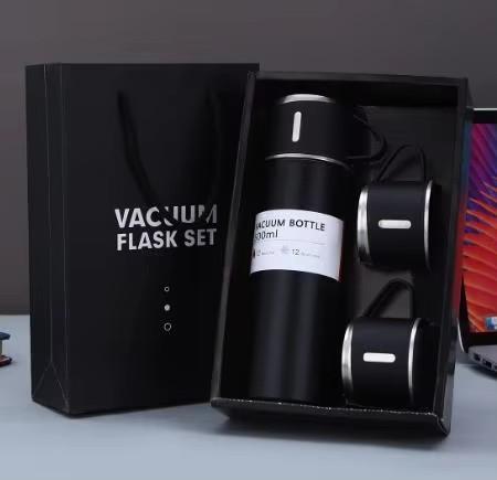 304 Stainless Steel Thermos Gift Set with 3 Interchangeable Lids & Handle,Keeps Hot & Cold,Portable Travel Cup for Men & Women