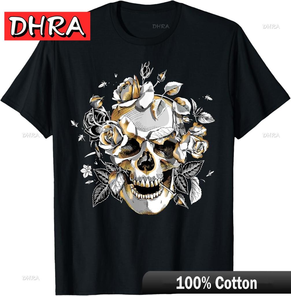Cool Floral Skull Tee Shirts Halloween Skull T-shirt Skull T-Shirt Retro Tshirts Fresh Funny Stylish Clothing Aesthetic Printed