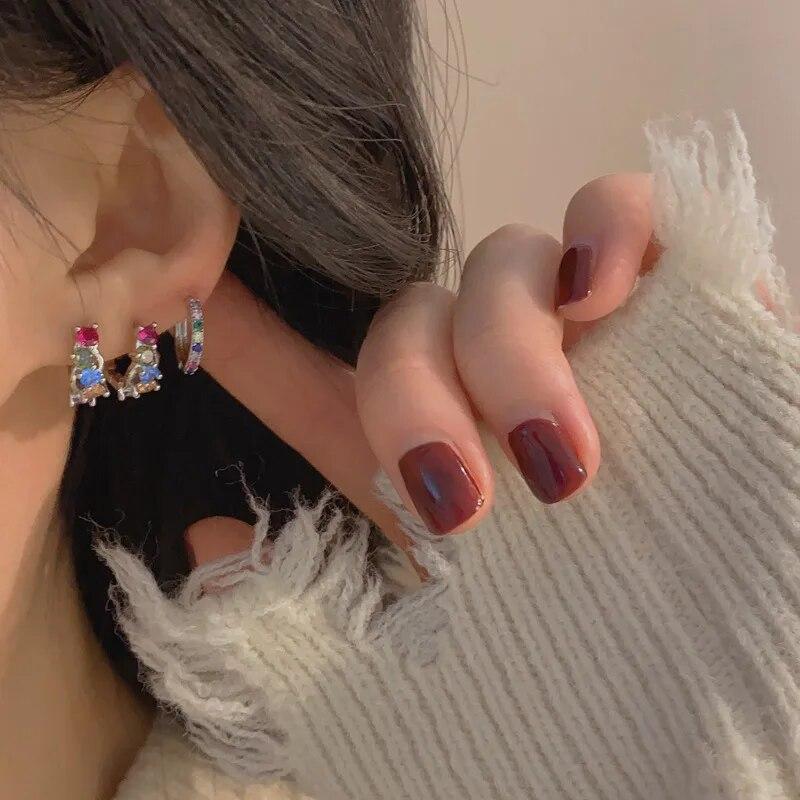 Luxury Colorful Crystal Rhinestone Earrings Female Fashion Copper Round Hoop Earrings For Women Girls Trendy Jewelry Bijoux Gift